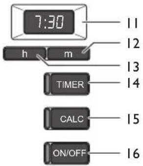 7:30 h m TIMER CALC ON/OFF 11 12 13 14 15 16