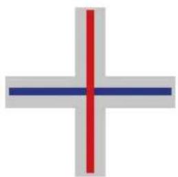Simple cross-shaped diagram with red vertical line and blue horizontal line (no text or symbols)