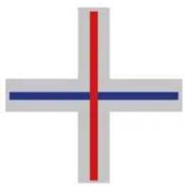 Simple cross-shaped diagram with a red vertical line crossing a blue horizontal line (no text or symbols)
