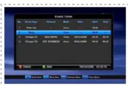 EVENT TIMER No Event Type Channel Mode Date Work Shot 1 Make Up Clean 40.00 2 Change Clear Clean 30.00 3 Change OK WLD-NEWS Clean 16/05/2008 40.54 40.25 4 Change OK SEE BUSINESS Clean 16-Oct-2007 45.54 40.25 Delete Add 16/05/2008 42:34:16 Smart Room Master Room Access Window Master Window