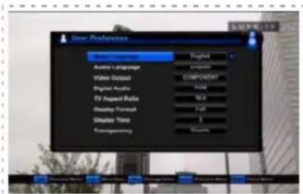 User Preferences Audio Language Video Outpost Digital Audio TV Object Ratio Display Forward Display Time Transparency English Compact F-SS F-SS F-SS F-SS F-SS F-SS
