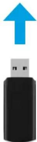 Black USB flash drive with a blue upward arrow above it (no text or symbols)