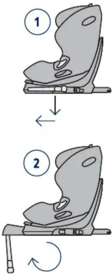 Diagram illustrating two-step car seat replacement process with numbered steps and directional arrows