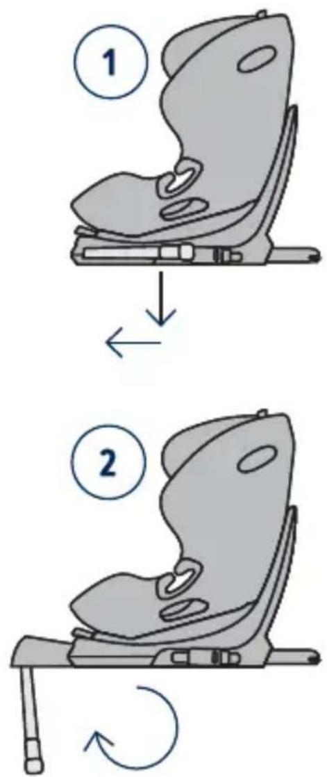 Illustration showing two-step instructions for using a car seat, labeled with steps 1 and 2.