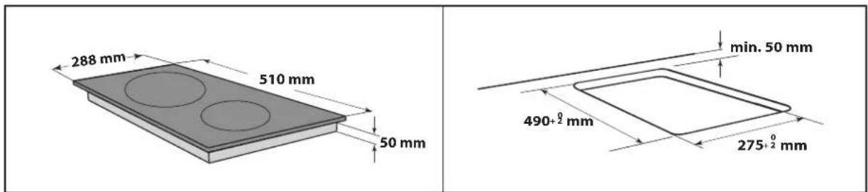 288 mm 510 mm 50 mm min. 50 mm 490+½ mm 275+½ mm