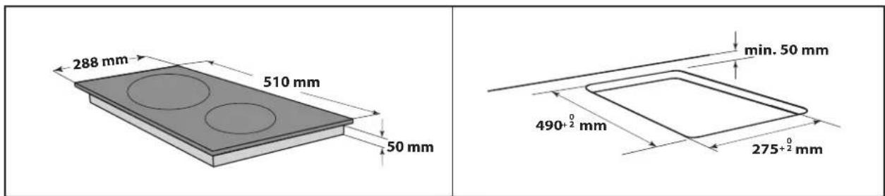 288 mm 510 mm 50 mm min. 50 mm 490+0/2 mm 275+0/2 mm