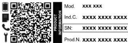 MOD. XXX XXX Ind.C. XXX XXX XXX XXX SN: XXX XXX XXX XXX Prod.N. XXX XXX XXX XXX