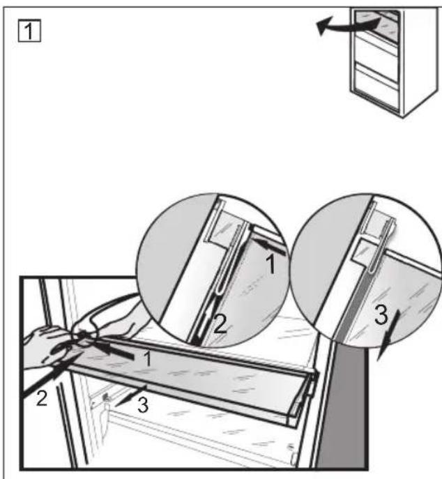 Technical diagram illustrating a door lock mechanism with labeled components and directional arrows indicating movement or assembly.
