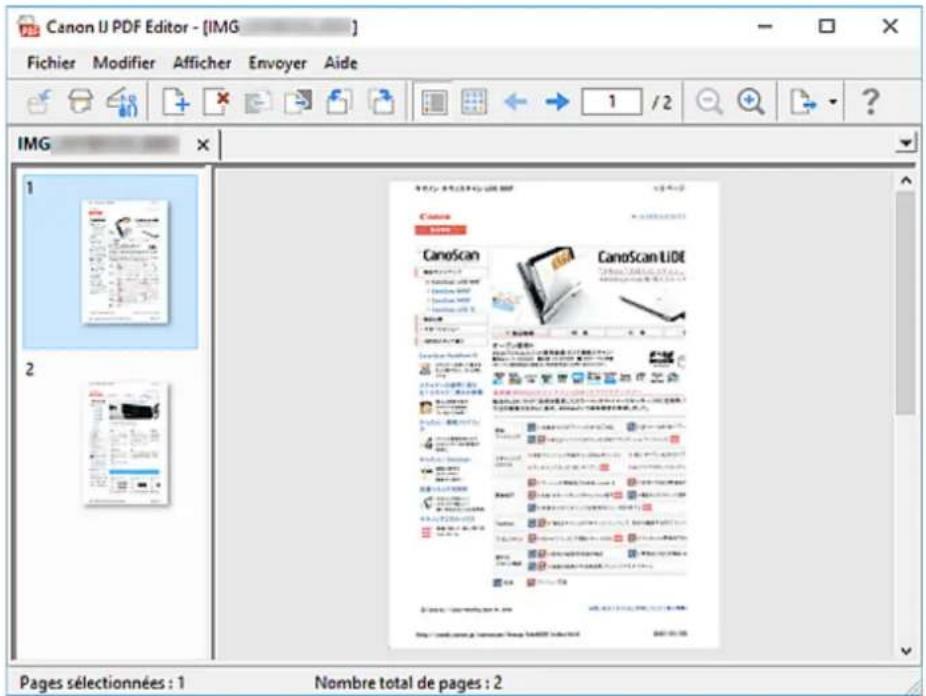 Canon U PDF Editor - [IMG] Fichier Modifier Afficher Envoyer Aide IMG 1 2 Pages sélectionnées : 1 Nombre total de pages : 2