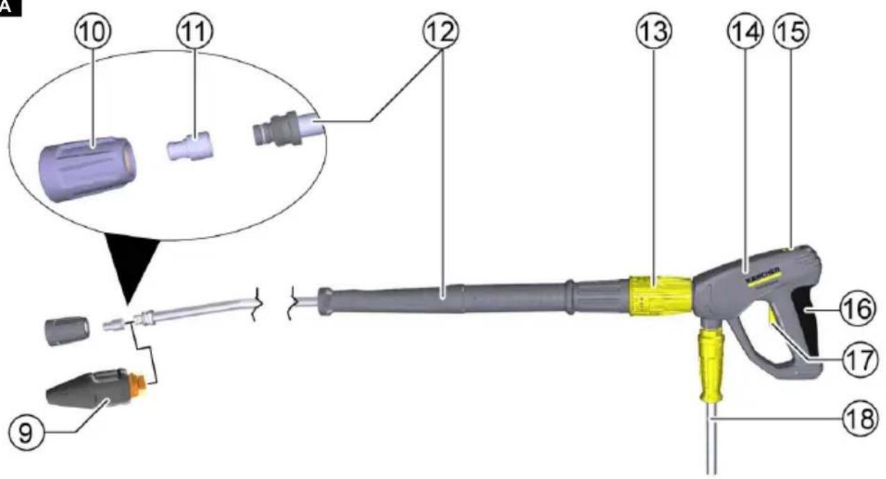 Labeled diagram of a water gun with numbered parts for identification