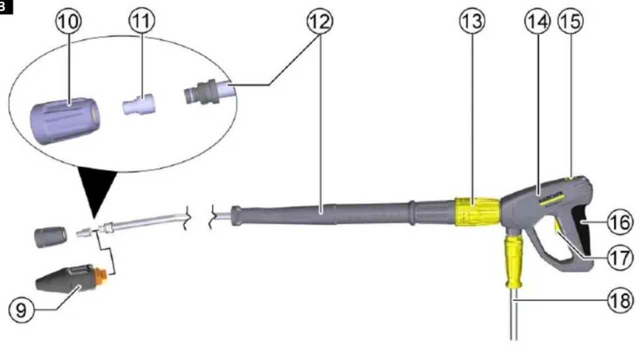 Labeled diagram of a KARDAHAN spray gun with numbered parts for identification