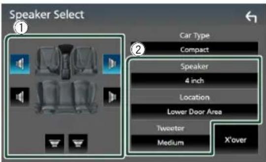 JVC KWM875BW - Touchez le haut-parleur (①) que vous souhaitez ajuster et configurez chaque paramètre (②) comme suit. - 1