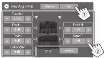JVC KWM785BW - Touchez [gain] (①), puis ajustez le niveau sonore de chaque enceinte (②). - 1