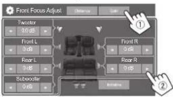 JVC KWM785BW - Touchez [gain] (①), puis ajustez le niveau sonore de chaque enceinte (②). - 1