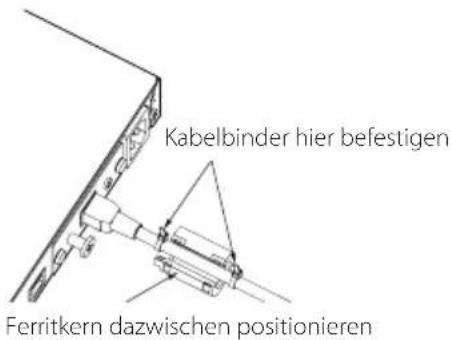 Kabelbinder hier befestigen Ferritkern dazwischen positionieren