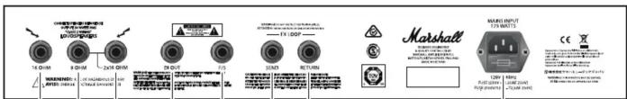 14 OHM 8 OHM 24 OHM 70 OH 7.5 FX LOOP 3.5MP RETURN Marshall MAXIMUM OUTPUT 72A MOUNTS 1200 V (MHz) PUB LOAD LAW LINE PUB POWER CE © 2016