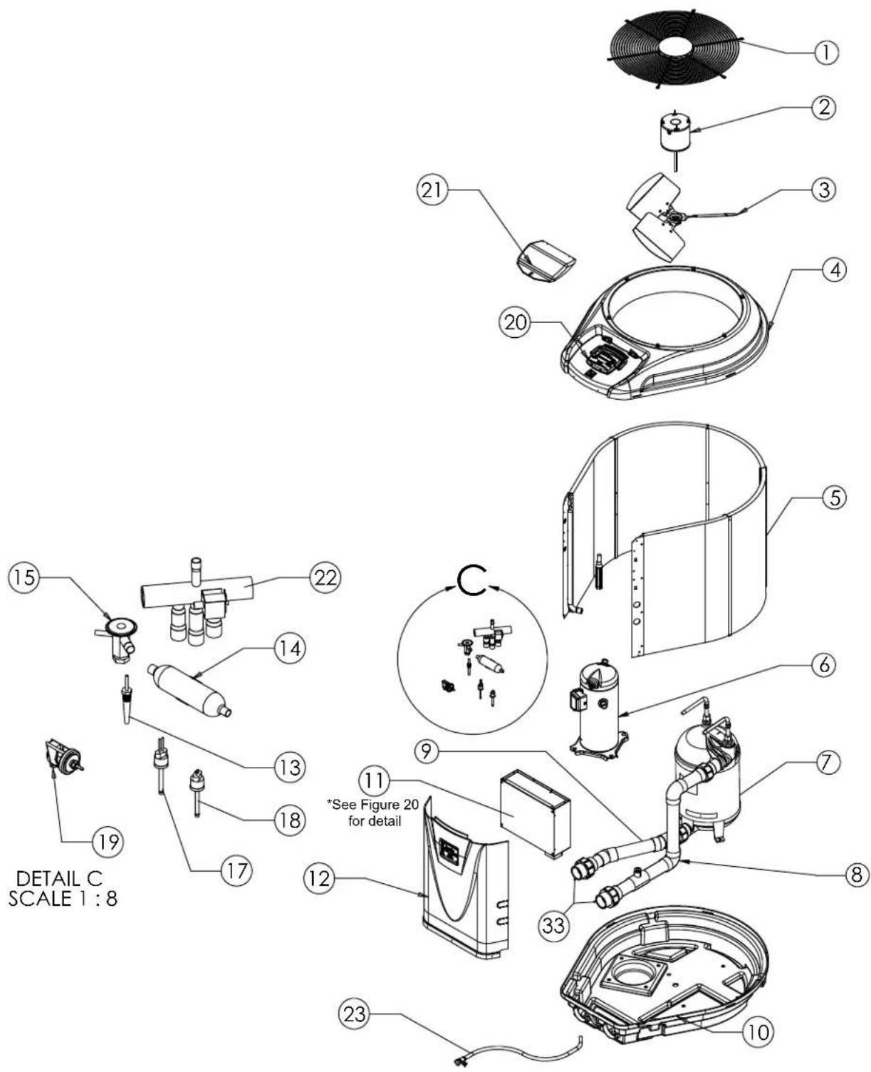 Jandy JE3000TR - Zodiac® JE 2000, JE2500 & JE3000 Heat Pumps Exploded View - 1