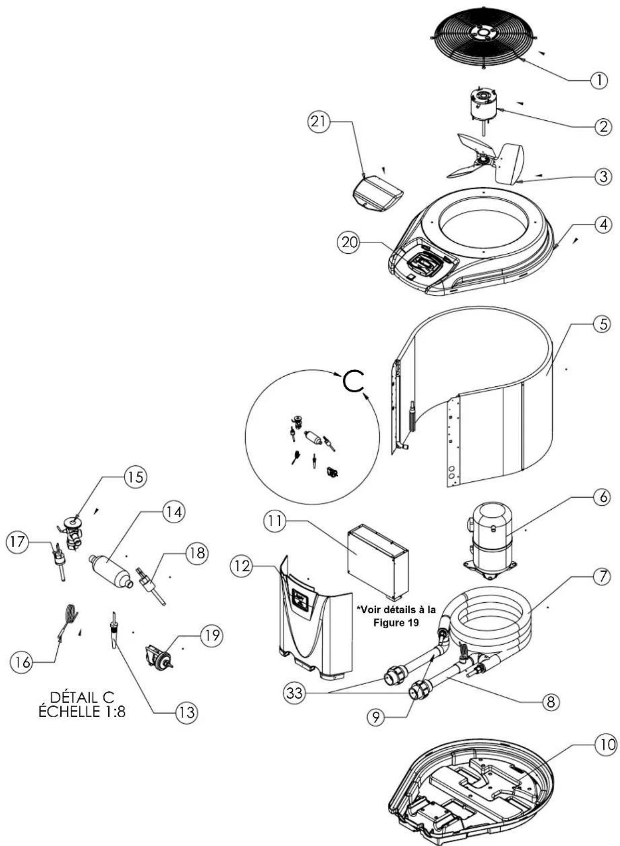 Jandy JE3000TR - Diagramme éclaté des thermopompes zodiac ^® JE 1500 - 1