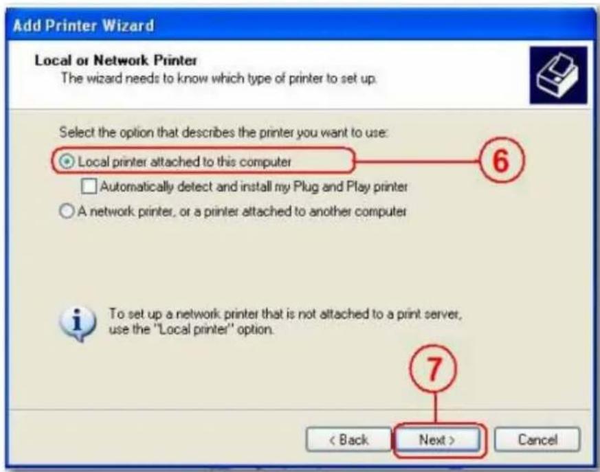 Add Printer Wizard Local or Network Printer The wizard needs to know which type of printer to set up. Select the option that describes the printer you want to use: ● Local printer attached to this computer ○ Automatically detect and install my Plug and Play printer ○ A network printer, or a printer attached to another computer To set up a network printer that is not attached to a print server, use the "Local printer" option. < Back Next > Cancel