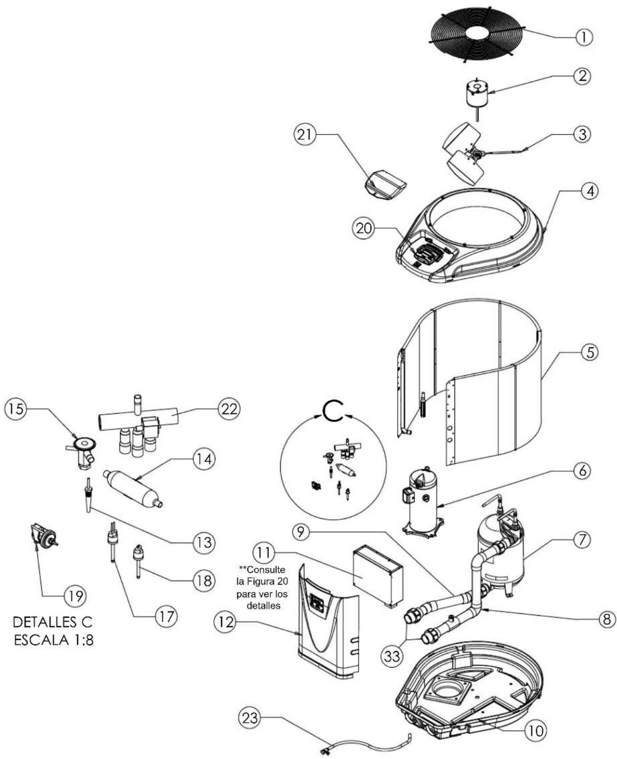 Jandy JE3000TR3 - Plano de despiece para las bombas de calor Zodiac JE 2000, JE2500 y JE3000 - 1