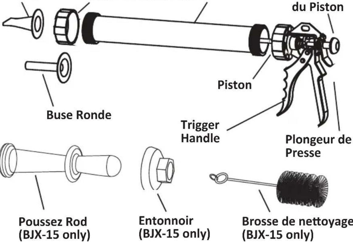 du Piston Piston Buse Ronde Trigger Handle Plongeur de Presse Poussez Rod (BJX-15 only) Entonnoir (BJX-15 only) Brosse de nettoyage (BJX-15 only)