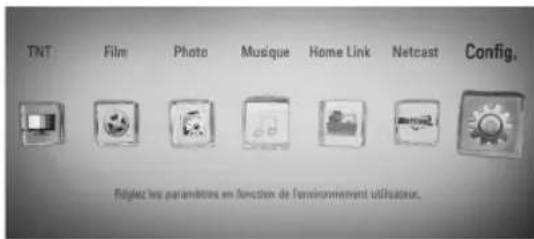 TNT Film Photo Musique Home Link Netcast Config. Préject les paramètres en fonction de l'environnement utilisateurs.