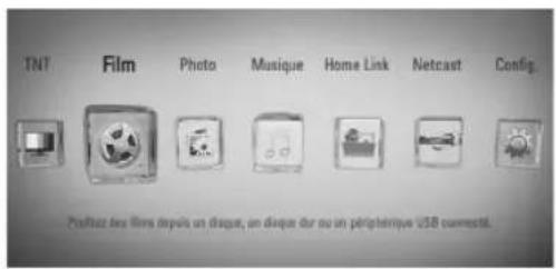 TNT Film Photo Musique Home Link Netcast Config. Prefect des films depuis un disque, un disque dur ou un périothrique USB corrects.