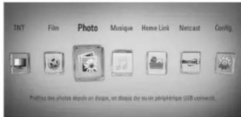 TNT Film Photo Musique Home Link Netcast Config. Putting des photos depuis un droup, un droup d'or non périphérique USB connect.