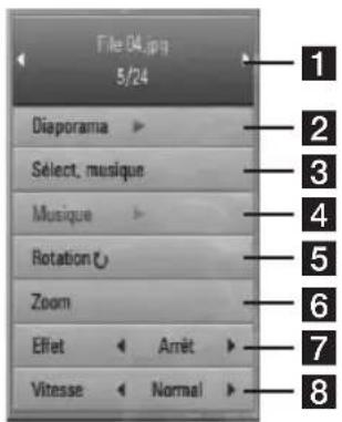 File 04.jpg 5/24 Diaporama Select, musique Musique Rotation Zoom Effet Arrêt Vitesse Normal 1 2 3 4 5 6 7 8