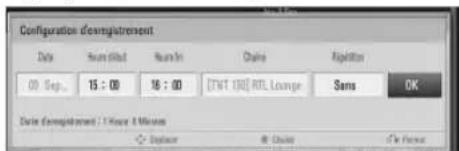 Configuration d'exregistrement Date 00 Sep. 15 : 00 16 : 00 [TNT 100] RTL Lounge Sans OK Date d'exregistrement / T Hous & Mises ◆ Setup ● Date ○ Forue