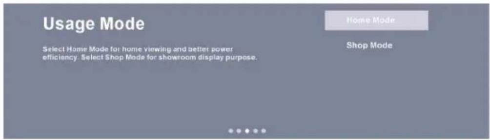 Usage Mode Select Home Mode for home viewing and better power efficiency. Select Shop Mode for showroom display purpose. Home Mode Shop Mode