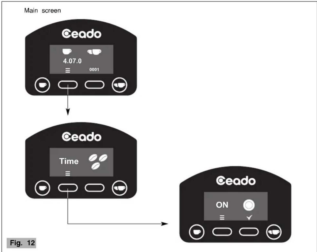 Ceado E6P - START BUTTON SETTING (E6P - E7P) - see Fig. 12 and Fig. 13 - 1