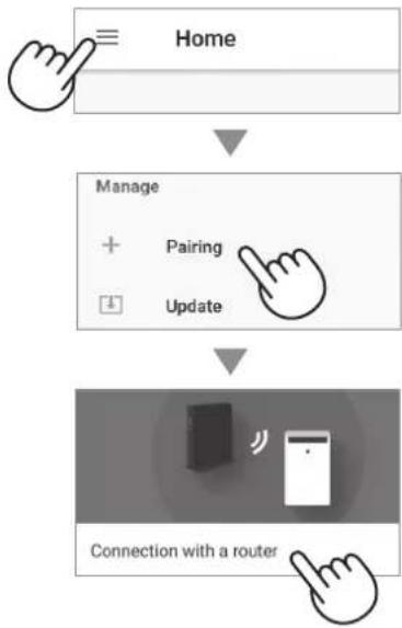 SHARP KCP110UW - Tap “≡” at the upper left part of the “Home” screen, and select “Pairing” →“Connection with a router”. - 1