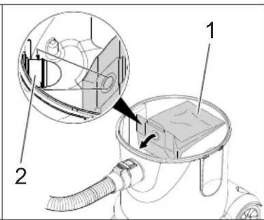 Technical diagram showing a device with labeled parts, including a magnified inset of internal components.