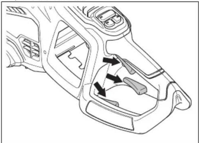 HUSQVARNA 320iHD60 - Comprobación del bloqueo del gatillo de alimentación y los gatillos de alimentación - 2