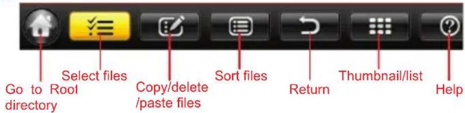 Go to Roof directory Select files Copy/delete /paste files Sort files Return Thumbnail/list Help
