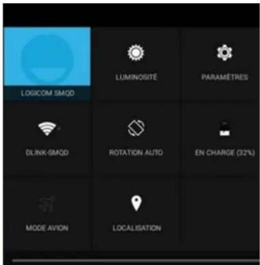 LOGICOM SMQD LUMINOSITÉ PARAMÈTRES DLINK-SMQD ROTATION AUTO EN CHARGE (32%) MODE AVION LOCALISATION