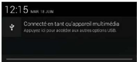 12:15 MAR. 18 JUIN Connecté en tant qu'appareil multimédia Appuyez ici pour accéder aux autres options USB.