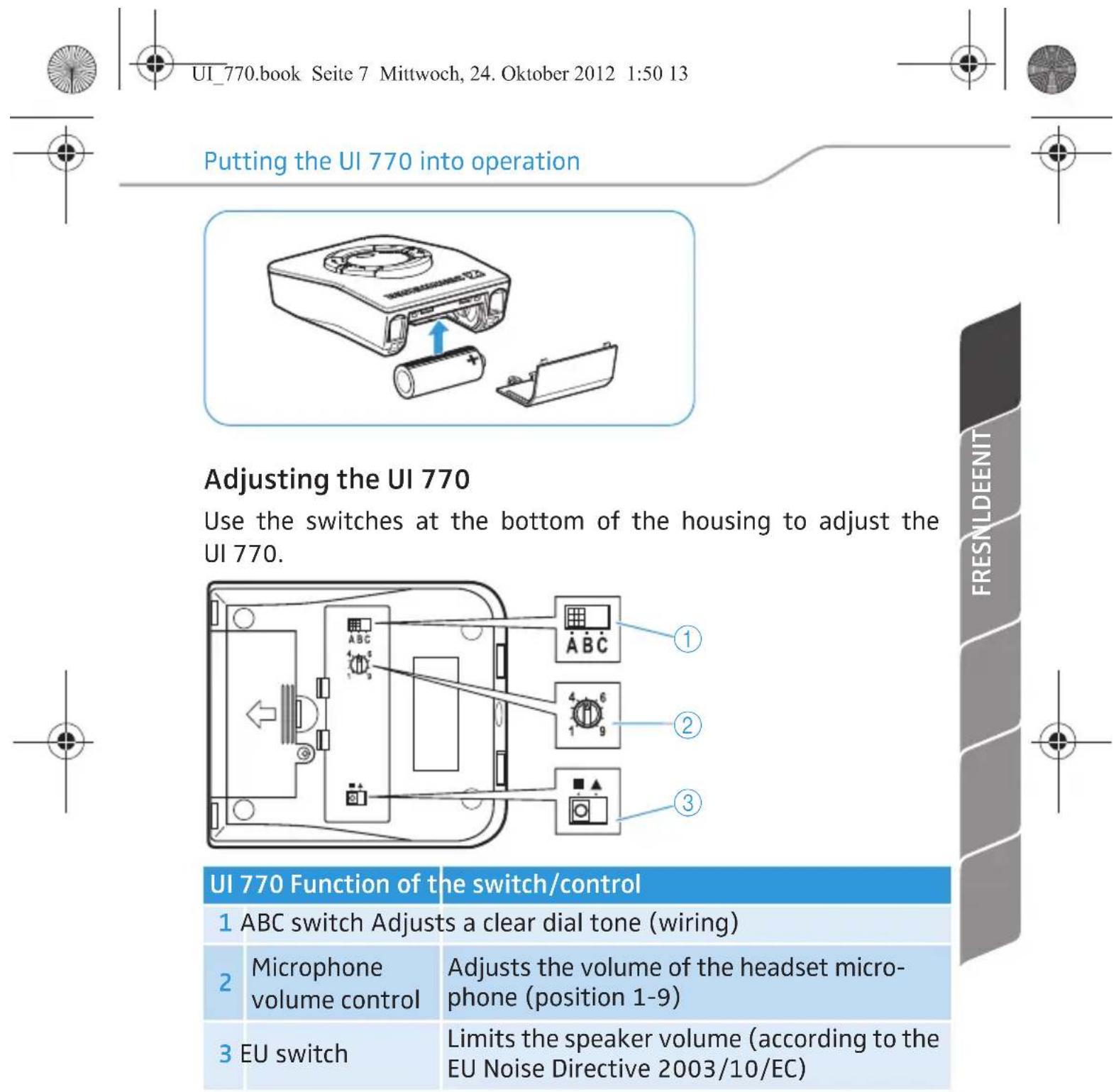 SENNHEISER UI 770 - Inserting the battery - 9