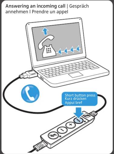 Answering an incoming call | Gespräch annehmen | Prendre un appel Short button press Kurz drücken Appui brief