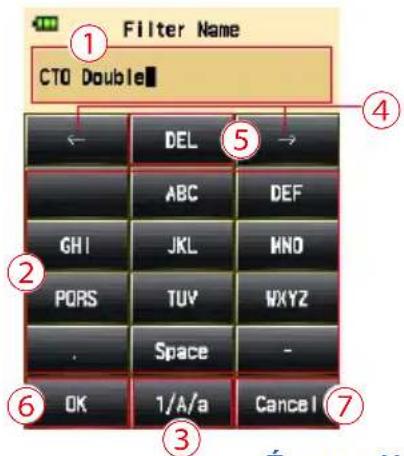 Filter Name CTO Double ① ② ③ ④ ⑤ DEL ABC DEF GHI JKL HNO PORS TUY WXYZ . Space - OK 1/A/a Cancel