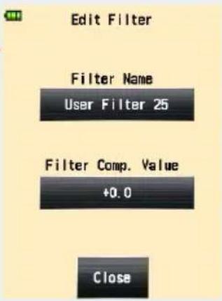 Edit Filter Filter Name User Filter 25 Filter Comp. Value +0.0 Close