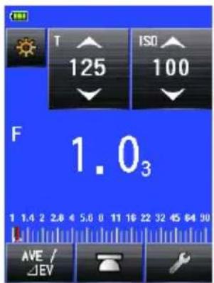 T 125 ISO 100 F 1.0₃ 1 1.4 2 2.8 4 5.6 6 11 16 22 32 45 64 90 AVE / EV