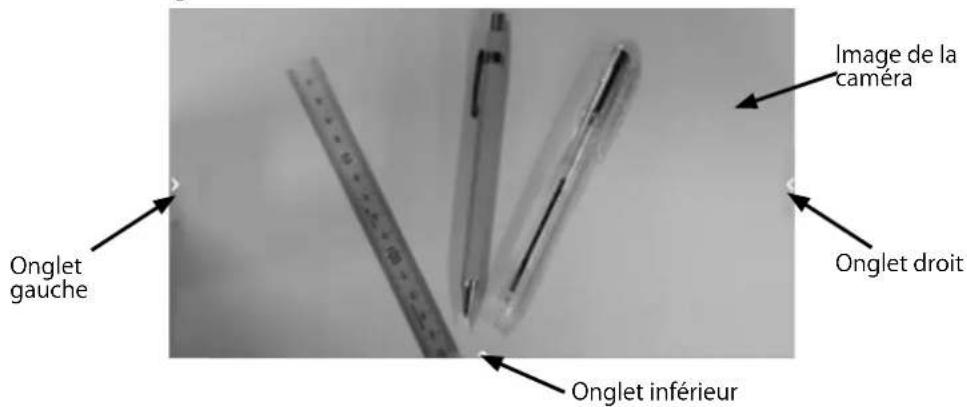 Image de la caméra Onglet gauche Onglet droit Onglet inférieur