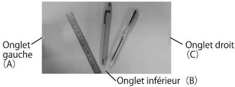 Onglet gauche (A) Onglet inférieur (B) Onglet droit (C)