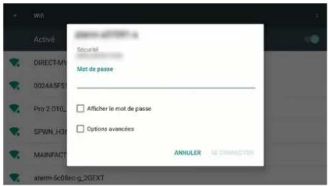 Wii Activé DIRECT-MV 0024A5F5 Pro 2.010_ SPWN_H3 MAINFACT aterm-5c08ec-g_2GEXT Sécurité Mot de passe Afficher le mot de passe Options avancées ANNULER LE DÉNARACTER