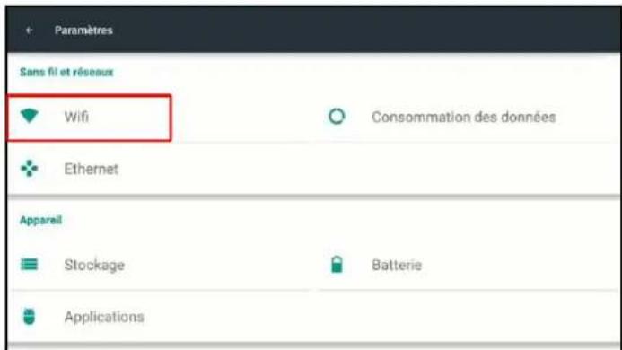 Paramètres Sans fil et réseaux Wifi Consommation des données Ethernet Appareil Stockage Batterie Applications