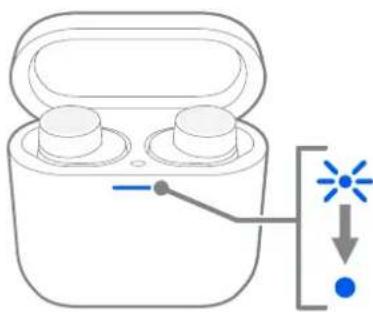 Diagram showing a device with two circular ports and a light indicator with blue dots, connected by a line to a labeled arrow.