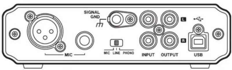 SIGNAL GND L MIC MIC LINE PHONO INPUT OUTPUT R USB