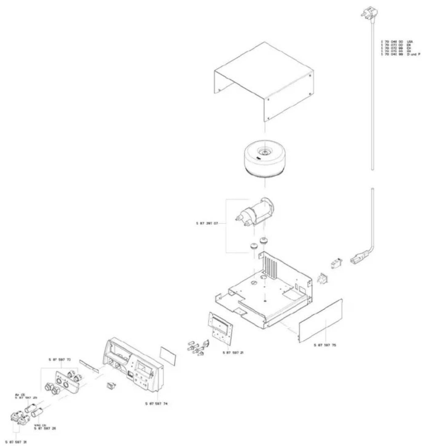 Exploded view diagram of a device assembly with labeled parts and specifications in Chinese